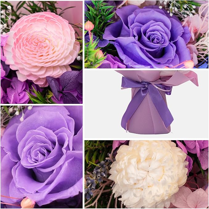 Forever Flower Gifts for Her: Romantic Flowers for Graduation-Daughter Girlfriend Wife Mom Grandma-Preserved Rose Bouquets-Flowers for Delivery Prime on Birthday Anniversary Valentines (Lilac)