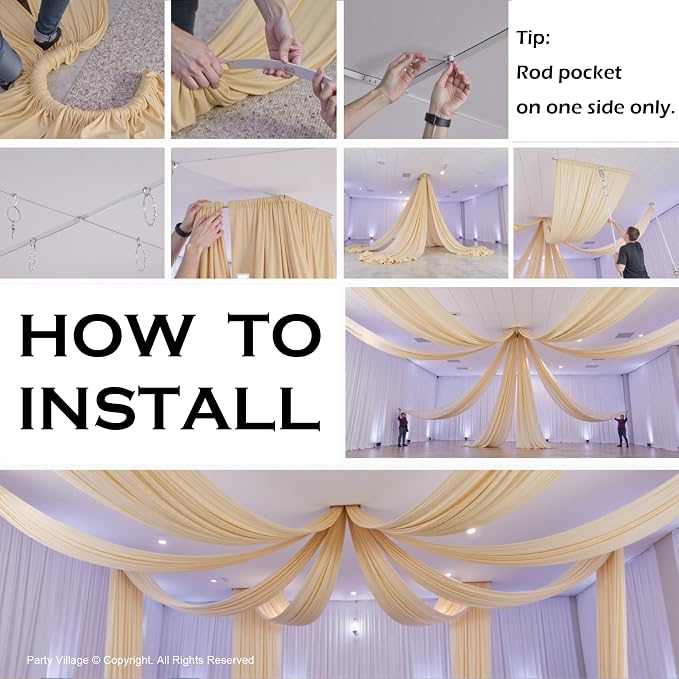 10ftx40ft Champagne Khaki Ceiling Curtain for Wedding Parties – 2 Panels Wrinkle-Free 40 FT Long Tent Draping Curtains for Wedding, Birthday & Theme Parties, 40ft Height with Rod Pocket