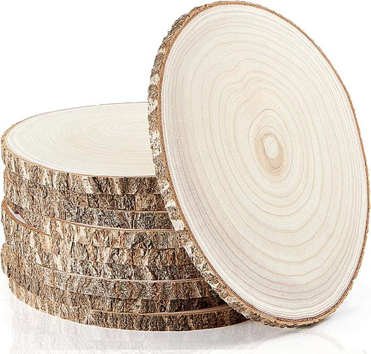 Set of (10) 12-14 Inches Large Wood Slices, Wood Centerpieces for Tables, Wood Slices for Centerpieces, Unfinished Wood Rounds for Wedding, Baby Shower, Party, Natural Paulownia Wooden Slabs