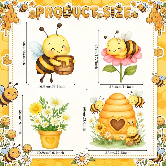 Honoson 4 Pcs 22.8" x 23.6" Large Bee Baby Shower Decorations Cardboard Cutouts, a Little Honey is on The Way Bee Theme Backdrop Daisy Sunflower Yard Signs for Birthday Party Supplies Photo Prop