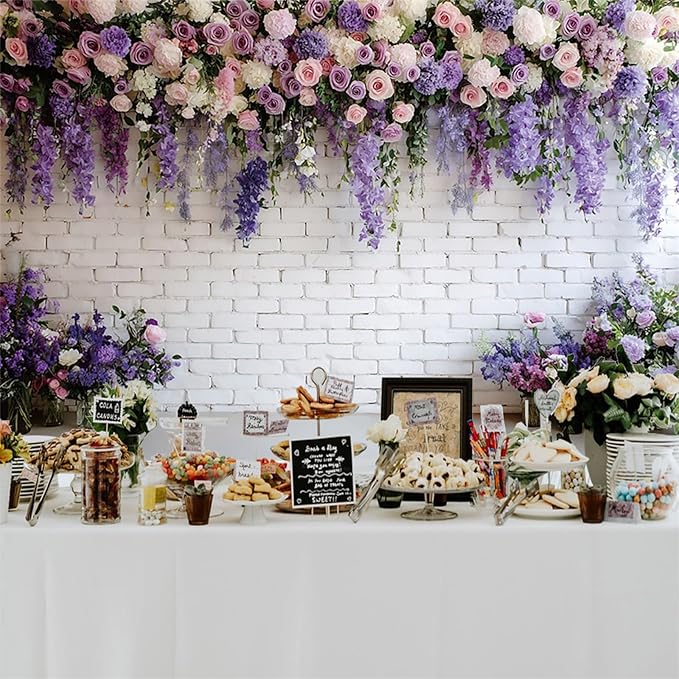 Baocicco Purple Floral Wall Backdrops 7x5ft Flowers White Brick Wall Backdrops for Photoshoot Valentine Day Decorations Anniversary Wedding Banner Supplies Birthday Baby Shower Photo Props