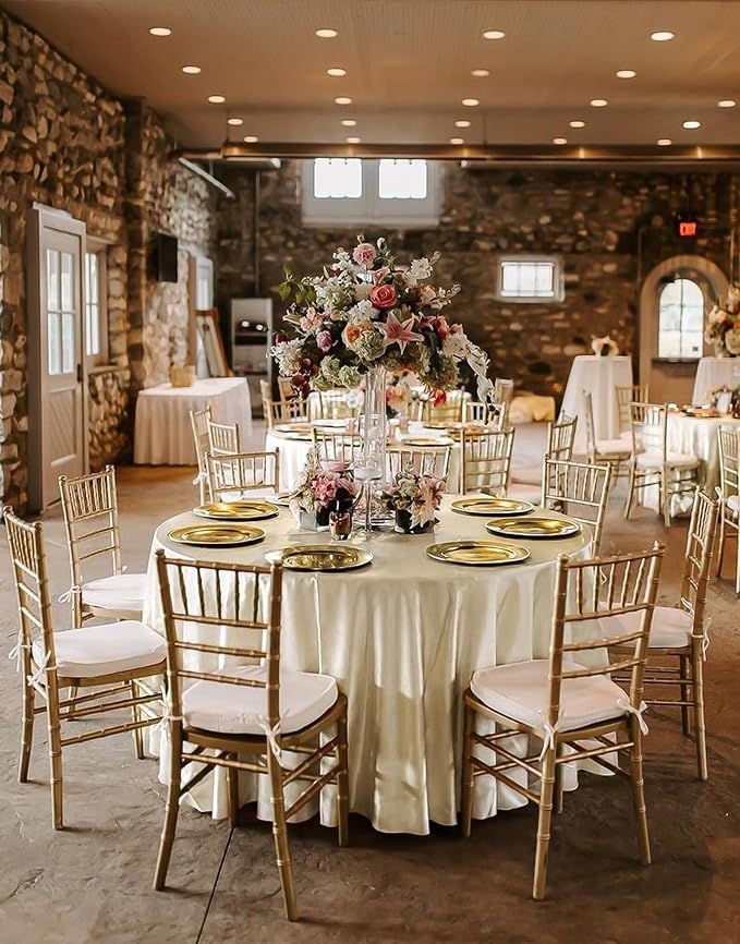 12 Pack 90 Inch Round Tablecloth, Champagne Satin Fabric, Wrinkle & Stain Resistant, Perfect for Weddings & Banquets