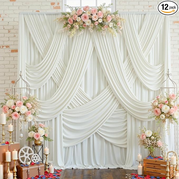 20ftx15ft Ivory Backdrop Curtains for Parties, Wrinkle Free Polyester Ivory Photo Backdrop Drapes 4 Panels 15 ft Long Back Drop Cloth Drapery for Wedding Birthday Photography Background Curtains