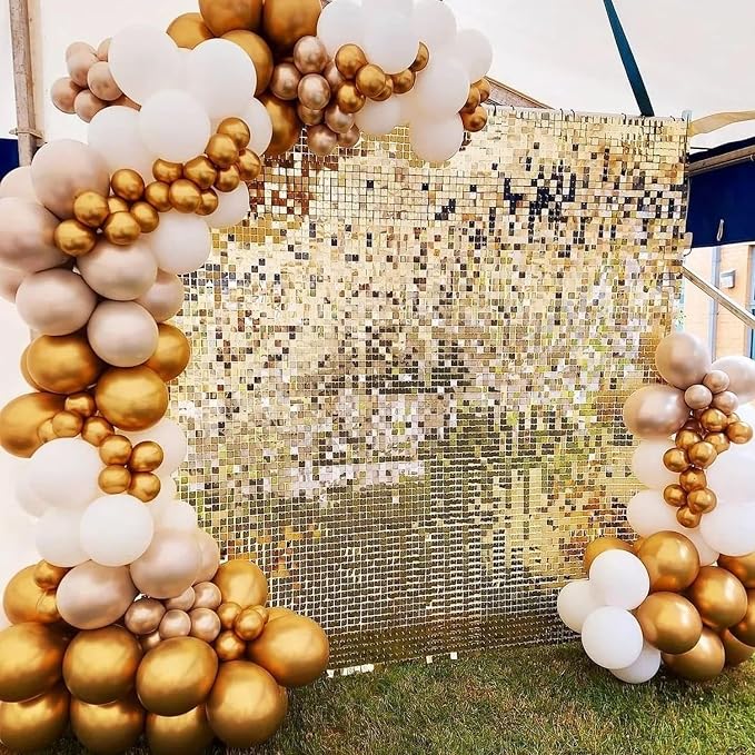 COKAOBE Light Gold Shimmer Wall Backdrop, 18 Pcs Square Sequin Shimmer Backdrop Panel, Photo Backdrops for Birthday, Anniversary, Wedding, Graduation & Bachelorette Party Decoration