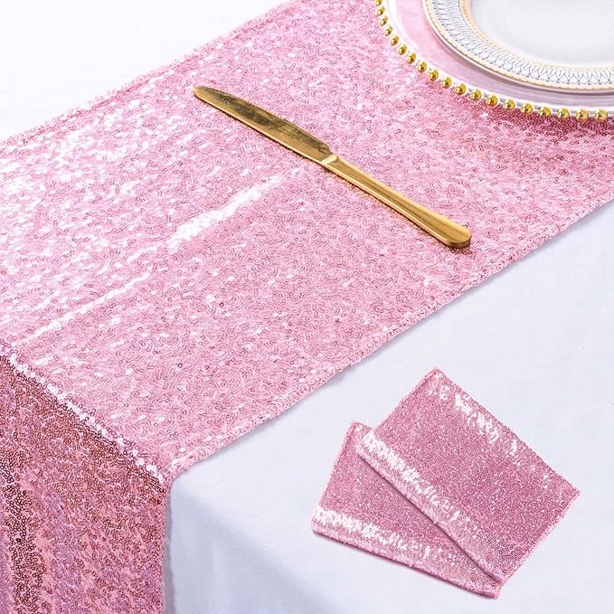 ShinyBeauty Fuchsia Pink Table Runners Pack of 2 Pink Gold Sequin Table Runners 12inx108in Rose Pink Sequin Table Runner 108" Xmas Table Runner for Coffee Table Wedding Table Linen Party Decorations