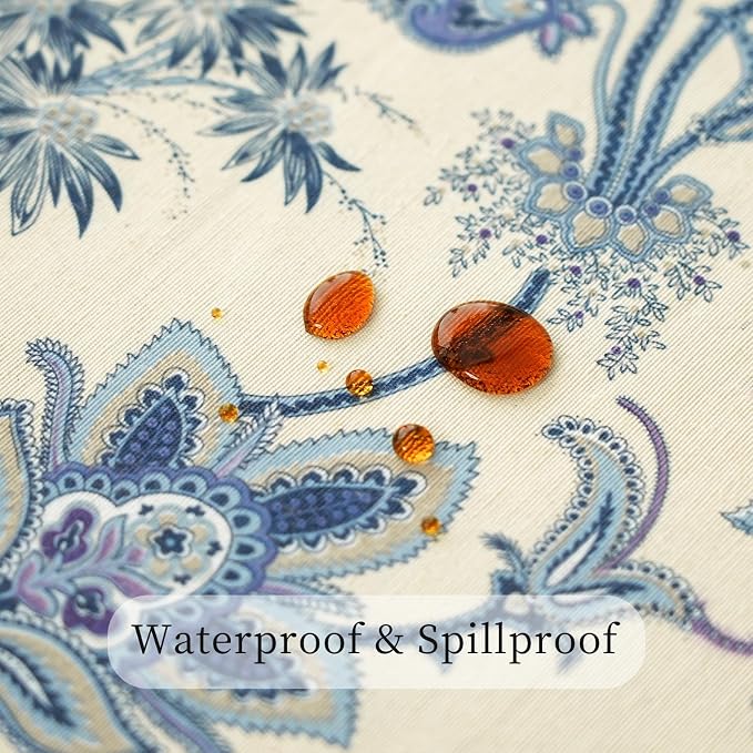 Outdoor Square Tablecloth 60 x 60 Inch, Blue Floral Spillproof Table Cloth, Thick Fabric Dining Table Cover for Outdoor, Easter, Picnic, Farmhouse, Wedding, Spring Summer - Blue Flower