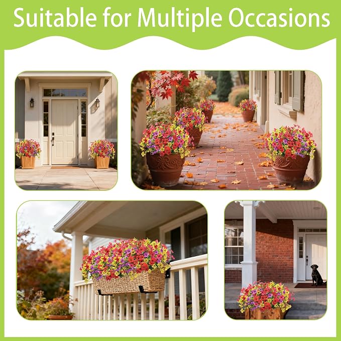 12 Bundles Artificial Flowers for Spring Summer Outdoor Decoration Faux Greenery uv Resistant Artificial Outside Flowers Fake Flowers for Porch Garden Home Patio Cemetery Decor (Mixed Color)