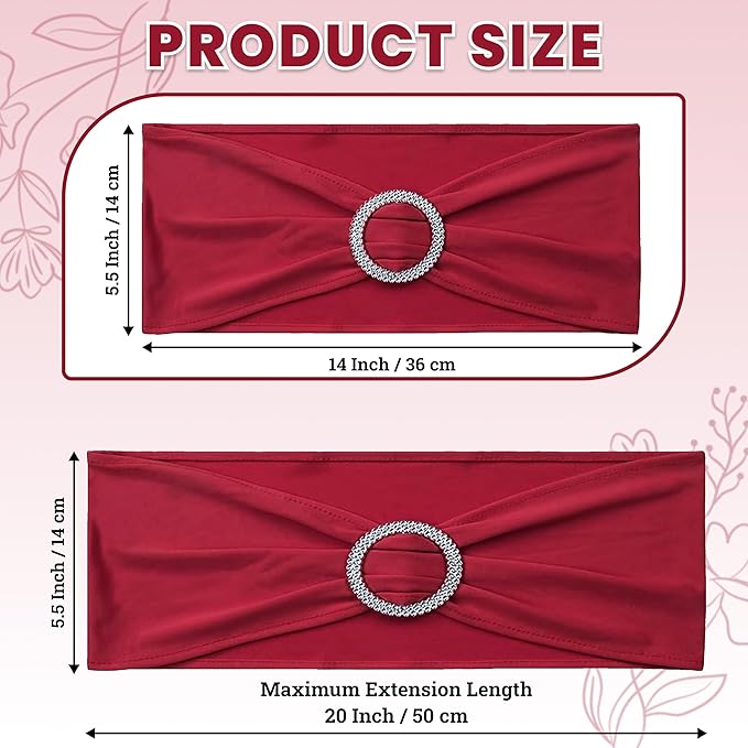 VDS - Apple Red | Spandex Chair Sashes Bows | 250 PCS | Stretch Elastic Banquet Universal Folding Chair Band Tie with Silver Buckle Slider for Wedding Party Conference Celebration Event Decoration