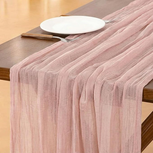 LemonRoad 1 Pcs 20ft Cheesecloth Table Runners Extra Long Boho Rustic Gauze Fabric Cheese Cloth Runner for Wedding Decorations Baby Shower Party Supplies Boho Table Bridal Shower Decor (Dusty Pink)