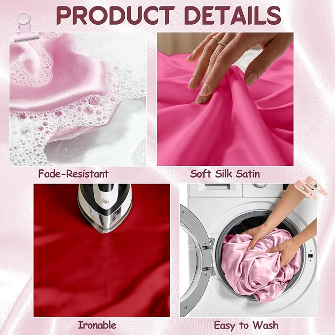 4 Pack Gradient Pink Satin Tablecloth 58 x 102 Inches, Rectangular Satin Table Cloths for Wedding Reception, Birthday Party, Graduation & Holiday Banquet Tables