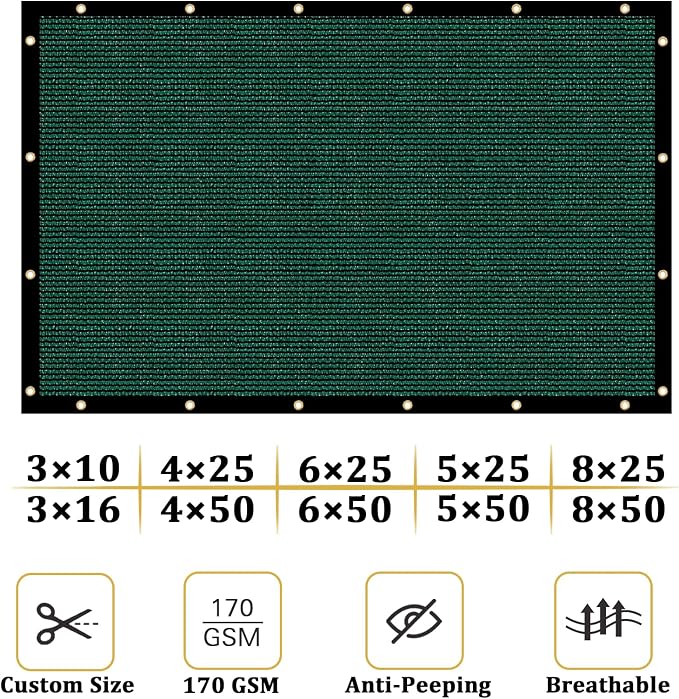 Shade&Beyond 4'x42' Dark Green Privacy Screen Fence Cover 170 GSM Fencing Mesh Fence Panel for Wall Garden Yard Backyard Indoor Outdoor Home Decoration