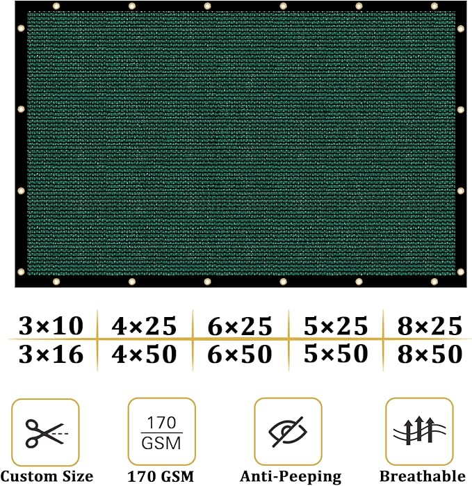 Shade&Beyond 3'x32' Dark Green Privacy Screen Fence Cover 170 GSM Fencing Mesh Fence Panel for Wall Garden Yard Backyard Indoor Outdoor Home Decoration