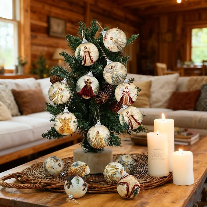 Outus 16 Pcs Christmas Tree Ball Ornaments Vintage Angel Christmas Decorations for Tree Colorful Xmas Decorative Hanging Ornaments for Farmhouse Home Fireplace Decoration Holiday Party Favors