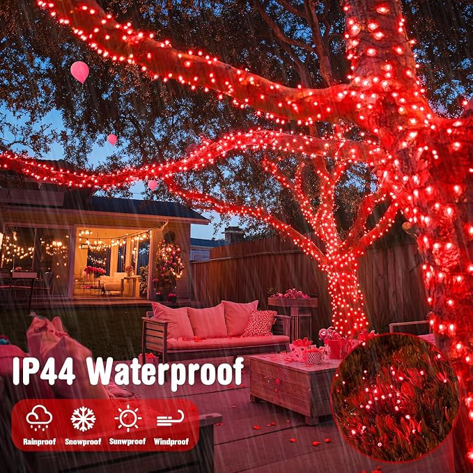 JMEXSUSS 250 LED Christmas Lights Outdoor Waterproof with 8 Modes, 91.5ft Expandable Red String Lights Indoor for Halloween Tree Patio Garden Party Holiday Decorations
