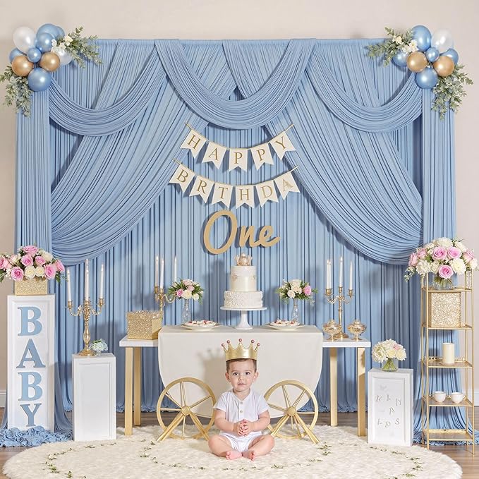 20ftx10ft Wrinkle Free Dusty Blue Backdrop Curtains for Parties, Silky Polyester Photo Backdrop Drapes 4 Panels 5x10ft Back Drop Cloth for Wedding Birthday Baby Shower Photography Background