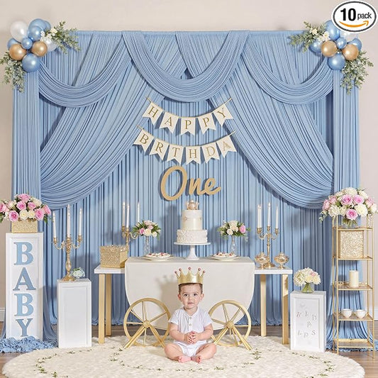 50ftx10ft Wrinkle Free Dusty Blue Backdrop Curtains for Parties, Silky Polyester Photo Backdrop Drapes 10 Panels 5x10ft Back Drop Cloth for Wedding Birthday Baby Shower Photography Background