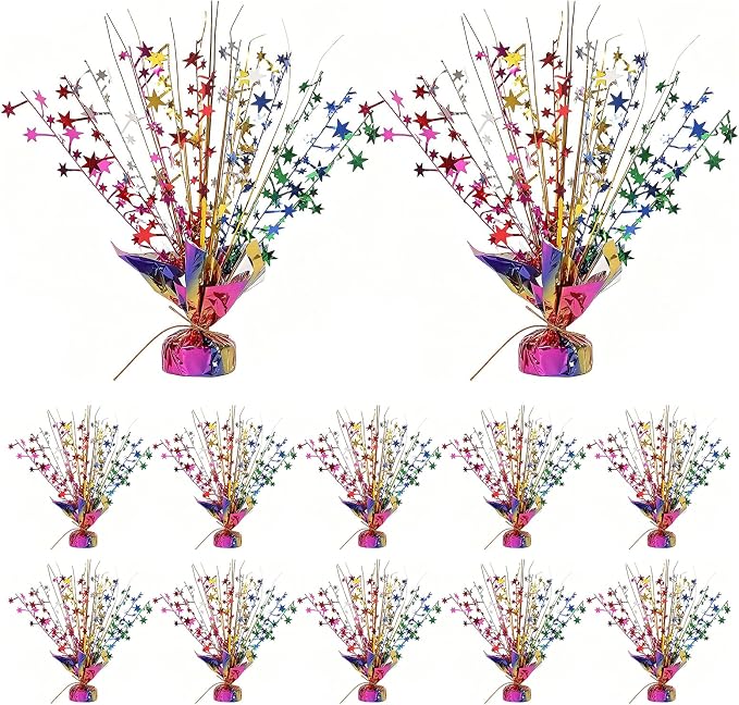 12 Pack Colorful Metallic Foil Spray Centerpiece Star Table Decoration Burst Table Centerpieces for Birthday New Year Wedding Anniversary Graduation Party Supply (Colorful)