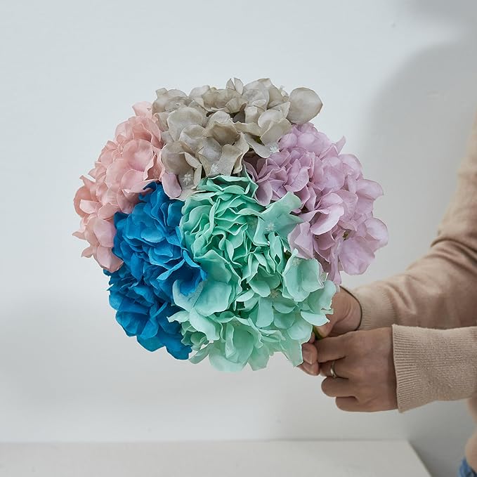 Artificial Hydrangea Flowers Coffee Heads 10 Fake Hydrangea Silk Flowers for Wedding Centerpieces Bouquets DIY Floral Decor Home Decoration with Stems(VASE NOT Included)