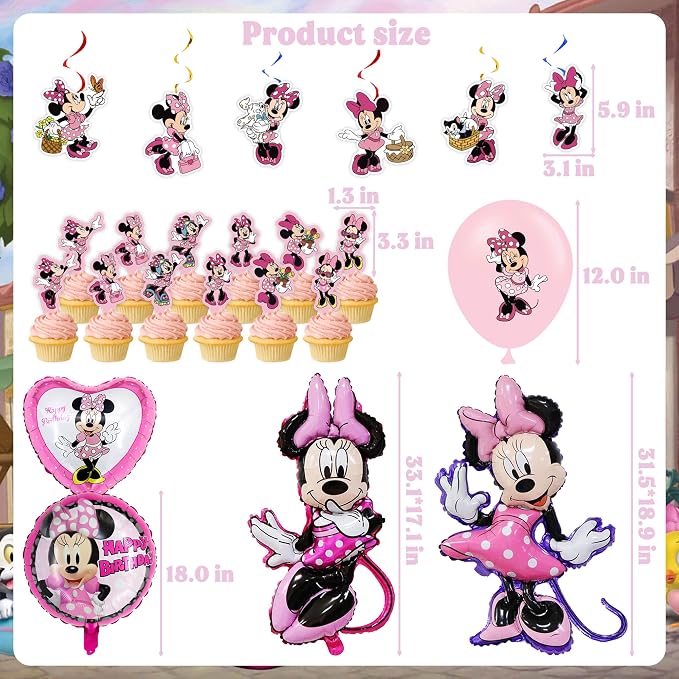 Pink Birthday Party Decorations Kit, Cartoon Birthday Supplies, Includes Happy Birthday Banner, Foil Balloons, Tablecloth, Backdrop, for Adult Themed Party Supplies