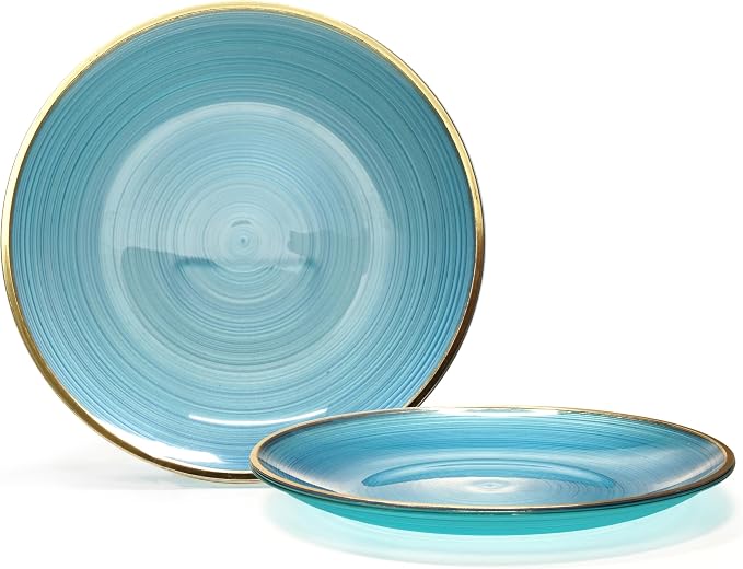 OCCASIONS 50 Plates (25 Guests) Disposable Plastic Plates, Heavy Duty Fancy China-Like Look Dinnerware Set for Wedding Party - 25x10'' Dinner+ 25x7'' Salad & Dessert - BPA Free, Belize in Blue & Gold