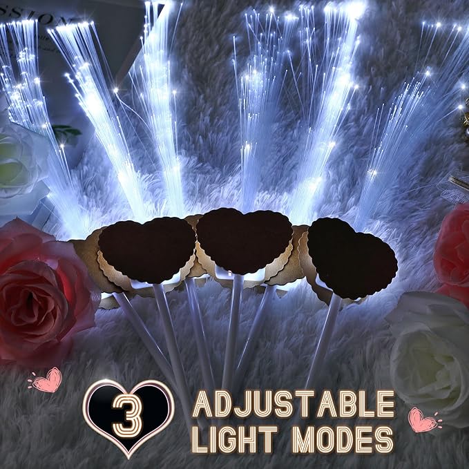 Tujoe 24 Pcs LED Wedding Sparklers Glow Sticks Heart Shape Long Fiber Optic Wands with 3 Light Modes for Send Off Reception Valentine Proposal Carnival Birthday Party Supplies Dance Floor Prop (Brown)
