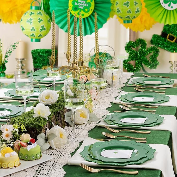 COLOSUS 60Pcs Green Plastic Plates, Green plastic Party Plates, green plates for party,Heavy Duty 30 Dinner plate 10.5” and 30 Salad/Dessert Plate 8.25” for St. Patrick's Day,wedding