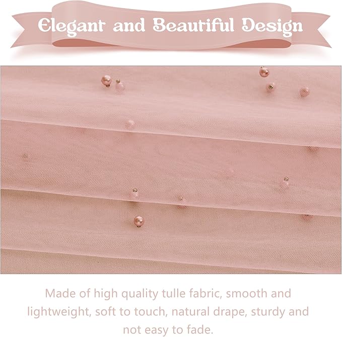 12 Pack 10FT Pearl Table Runner 30x120 Inch Dusty Pink Tulle Fabric Boho Rustic Sheer Table Runners Lace Table Cloth for Wedding Bridal Shower Birthday Party Arch Veil Dessert Table Decor (Dusty Pink)