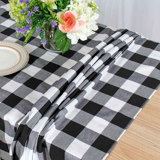 ShinyBeauty Checkered Table Cloths Cotton Tablecloth Gingham Tablecloth Square Table Overlay 54X54 Inch,4 Packs Christmas Tablecloths Wrinkle-Free Black and White Tablecloth for Party/Outdoor Tables