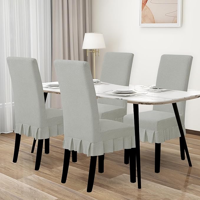 Easy-Going Dining Chair Covers Stretch Parsons Chair Slipcover with Skirt Chair Covers for Dining Room Restaurant Banquet (4 PCS, Silver Gray)
