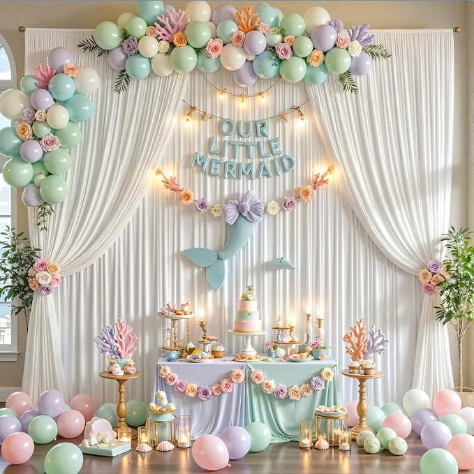 30x12ft White Backdrop Curtains for Parties Wrinkle Free Fabric Backdrop Curtain Wedding Photo Drapes Backdrop for Birthday Party Baby Shower Bridal Shower Photography Back Drop 6 Panels 5x12FT