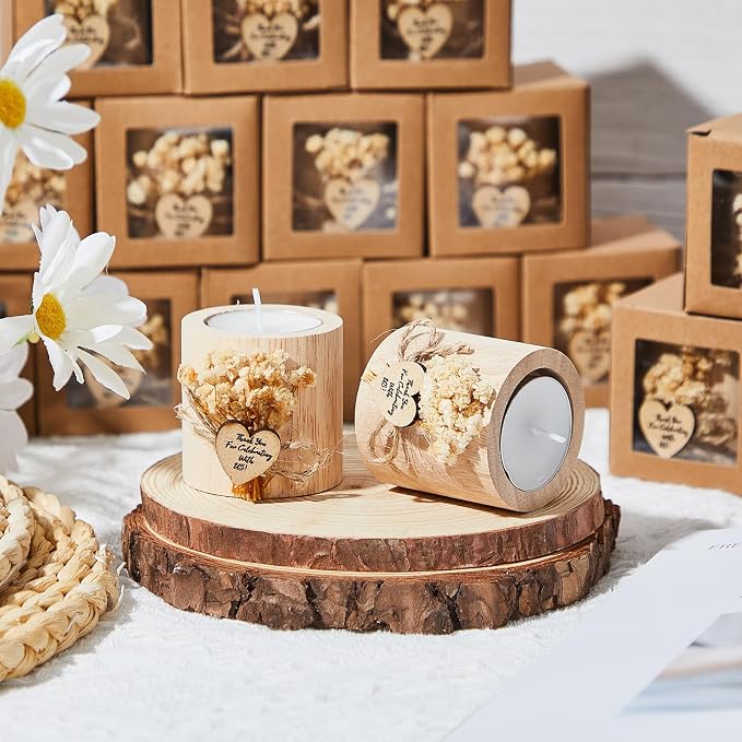 50 Pcs Rustic Wedding Party Favor Candle Holders Bridal Shower Favors Wooden Candles Favors Gifts Souvenirs for Guest Romantic Gifts Wedding Decorations (Light Brown)