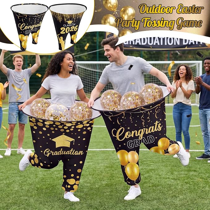 Graduation Party Games, 21 Pcs Granny Pants Outdoor Game Set, Giant Graduation Pants with Pump, Bouncy Balls & Novelty Glasses, Toss Game for High School College Class of 2026 Party