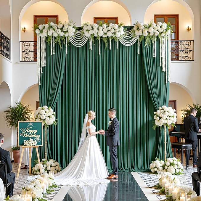 50ftx12ft Hunter Green Backdrop Curtains for Wedding-Wrinkle Free Backdrops Drapes Photo Back Drop Cloth for Baby Shower Photography Stage Reception 10Panels 12ft(H) x 5ft(W)