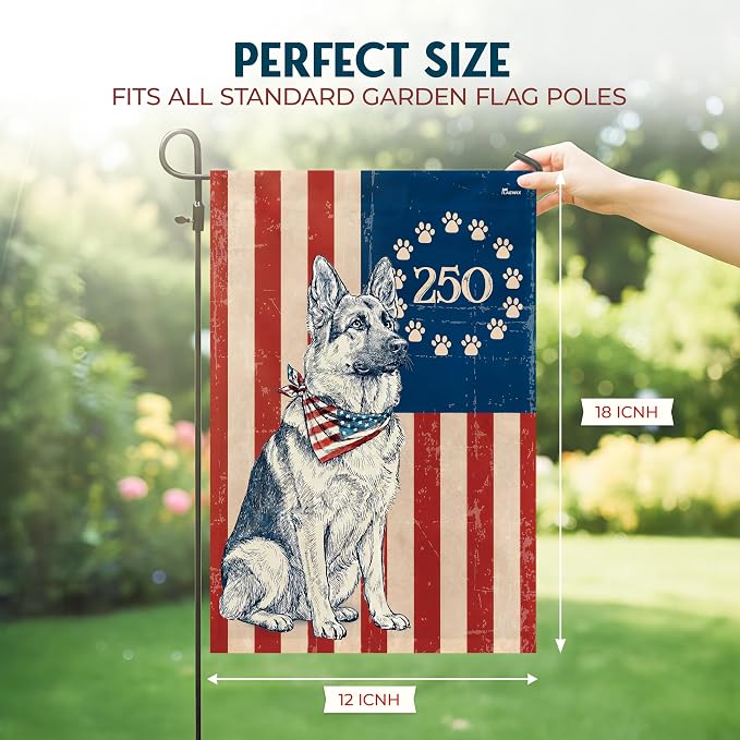 FLAGWIX 250 Anniversary American German Shepherd Flag - Polyester Double-sided Garden Flags For Outside (11.5" x 17.5") - 250 Years 4th of July Decorations for Home Yard Garden Decor Banner