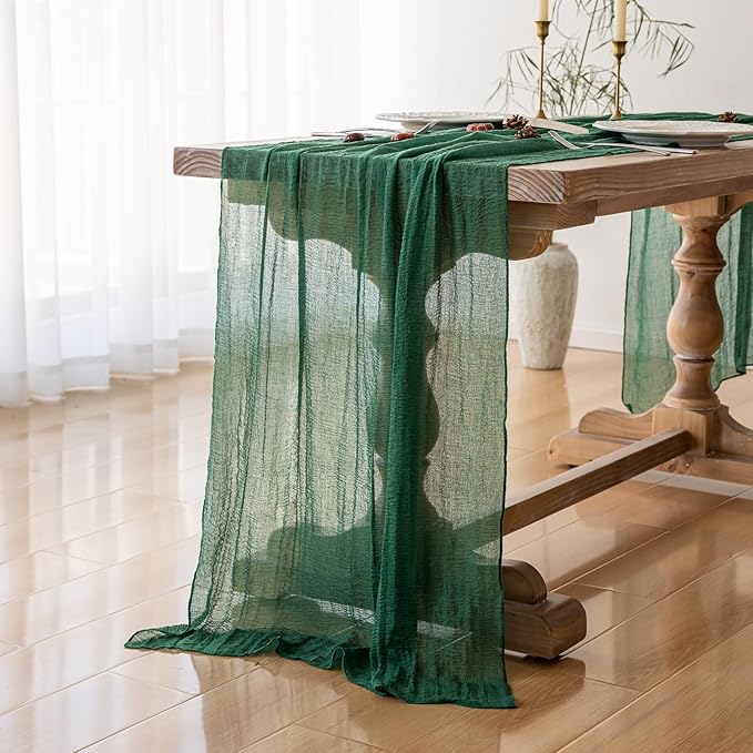 Keketoarrange Emerald Green Table Runner Cheesecloth Gauze 120 Inch 10 FT Rustic Boho Cheese Cloth Decor for Wedding Baby Bridal Shower Sheer Vintage Spring Summer Home Decorations