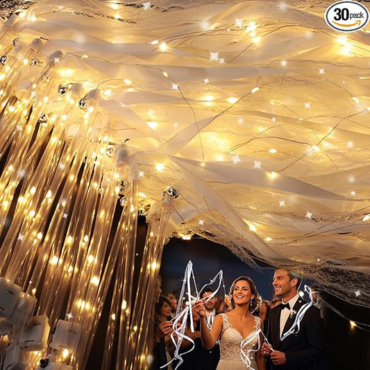 30 Pieces Light up Wands for Wedding Multi Mode White Wedding Wands Glow Fairy Wands with Bells for Wedding Send Off Reception Concert New Year Graduation Birthday (30 PCS)