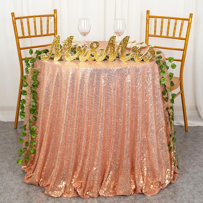 ShiDianYi Sequin Tablecloth Round 72-Inch Rose Gold Table Cloths Glitter Sequence Tablecloths Overlay Rose Gold Round Table Cover for Wedding/Birthday Cake Tables Decor