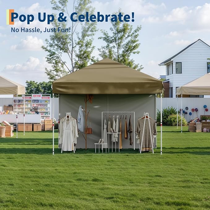 10x10 Pop Up Canopy Tent Outdoor Canopy with No Removable Sidewall One-Person Set Up Heavy Duty Commercial Instant Tent Shelter Brown