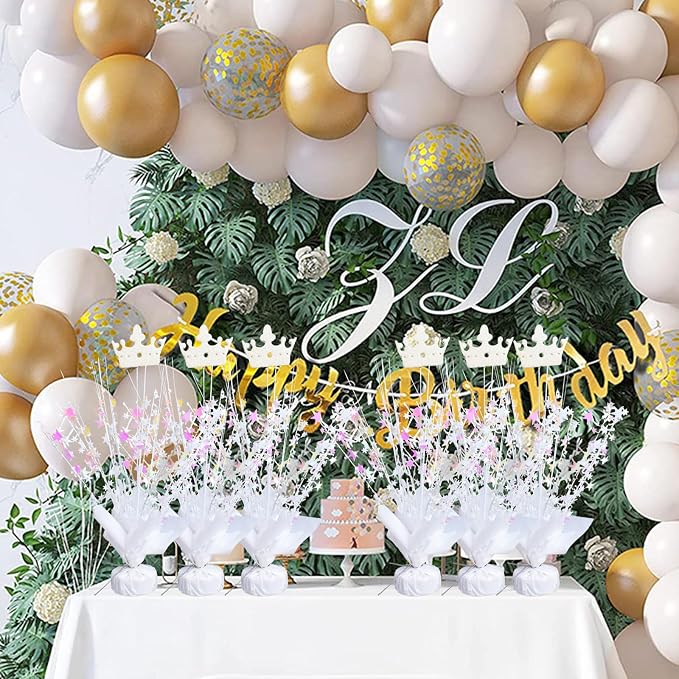 6 Pack Metallic Foil Spray Centerpiece Star Table Decoration Burst Table Centerpieces for Birthday Wedding Anniversary Graduation Holiday Party Supplies Decor (White Crown)