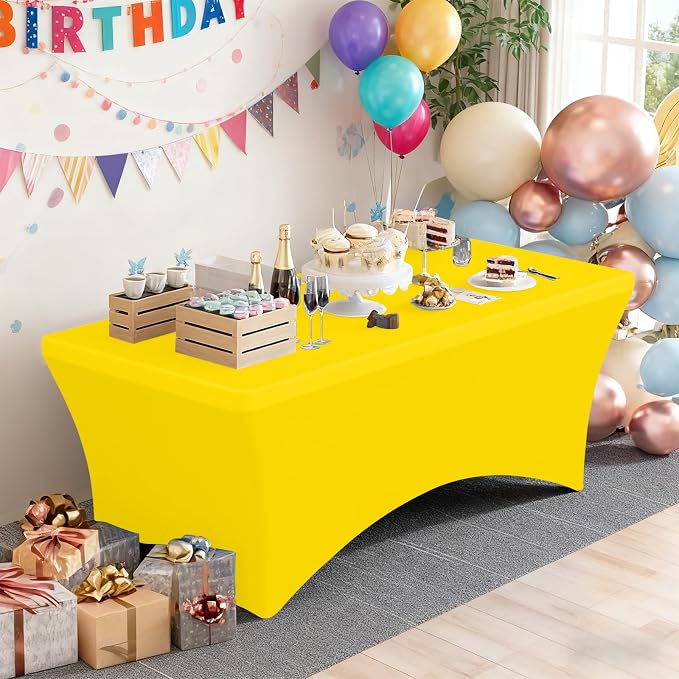 Moosfor Spandex Elastic Fitted 6FT Rectangle Tablecloth 6 Pack, Stretch Washable Reusable Table Cover for Outdoor Picnic, Dining, Wedding, Banquet & Party Events (Yellow, 72Lx30Wx30H Inch)