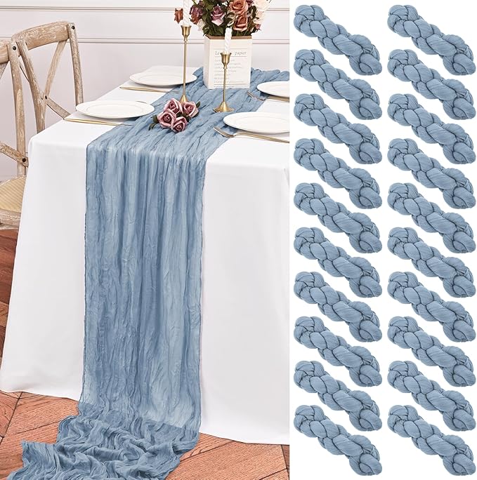 20 Pack Dusty Blue Table Runner 10FT Long Cheesecloth Table Runner Cheese Cloth Gauze for Wedding Party Birthday Decoration-Dusty Blue