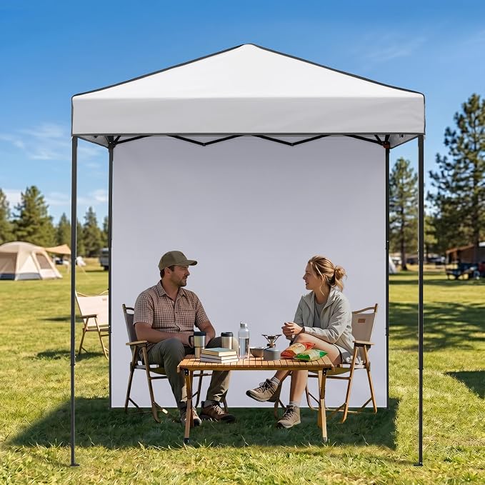 EAGLE PEAK 6x4 Instant Pop Up Canopy Tent with 1 Side Wall Panel, Straight Leg Sun Shelter, Portable Canopy with Carry Bag for Camping, Beach & Sports, White