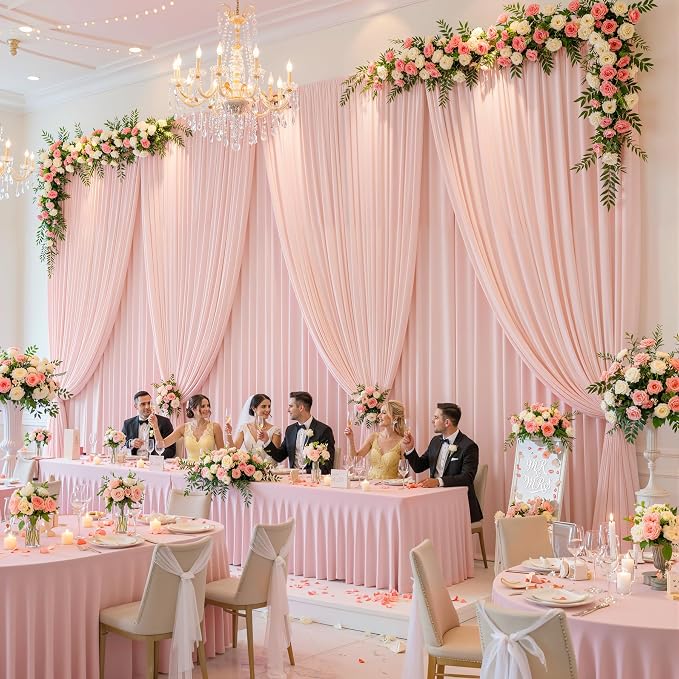 10 Panles Pale Pink Backdrop Curtains - Wrinkle Free Fabric Backdrop Curtain for Photoshoot,10ft Wedding Party Photo Backdrop Drapes for Birthday Baby Shower Photography Stage Background Decorations