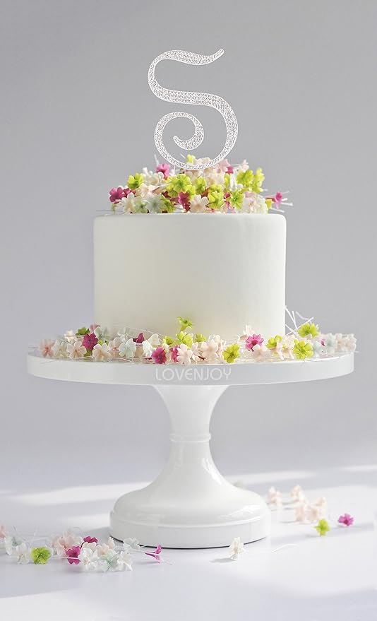 LOVENJOY Gift-Boxed 3" Rhinestone Monogram S Letter Cake Topper