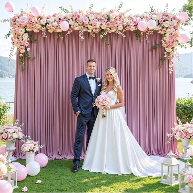 20ft x 10ft Dusty Pink Backdrop Curtain for Parties Rose Wrinkle Free Backdrop Drapes Panels for Baby Shower Birthday Party Wedding Photo Photography Polyester Fabric Background Decoration