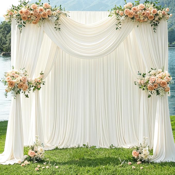 Ivory Backdrop Curtain for Wedding Parties Wrinkle Free Ivory Photo Curtains Backdrop Drapes Fabric Decoration for Baby Shower Photoshoot 5ft x 8ft,2 Panels