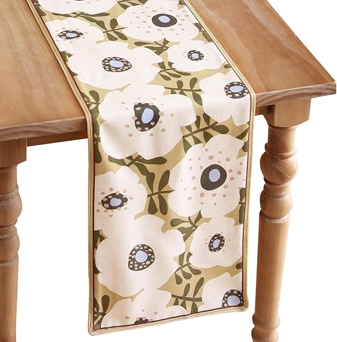 bilin gaier Rectangular White Flower Table Runner 63 Inches Long,Vintage Rustic Farmhouse Linen Floral Table Runners,Table Decoration for Coffee & Dining Table Home Party Kitchen.12 x63-Hidaka