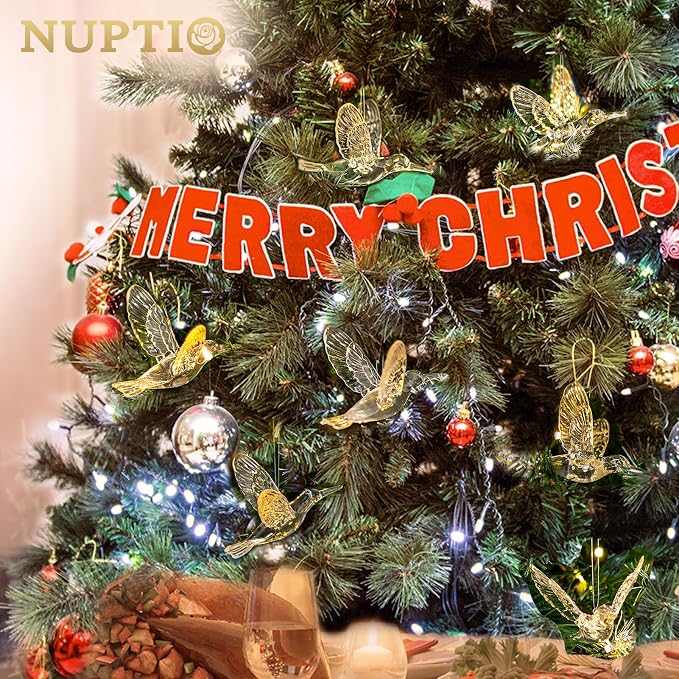 NUPTIO Crystal Ceiling Hanging Ornaments, Acrylic Flying Birds, 100 Pcs | Clear Hummingbird Decor with Transparent Line for Christmas Tree, Wedding, Party, Window, Birthday, Bedroom, DIY Gifts
