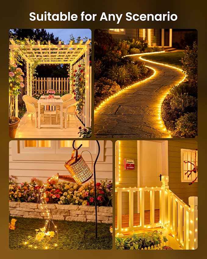 Minetom 4 Pack Solar String Lights, Total 132Ft 400 LED Solar Fairy Lights Outdoor Waterproof, 8 Modes Firefly Starry Twinkle Lights for Yard Garden Patio Tree DIY Crafts Wedding Party(Warm White)