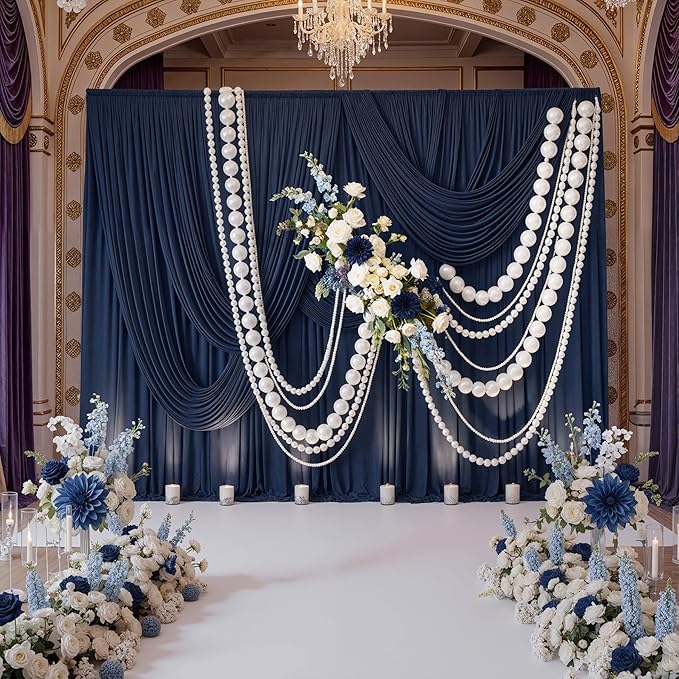 10ft x 10ft Wrinkle Free Navy Blue Backdrop Curtains Panels, 2 Panels 5x10ft Silky Polyester Photo Backdrop Drapes for Birthday Wedding Party Graduation Photography Background